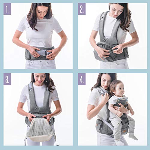 SUNVENO Baby Hipseat Ergonomic Baby Carrier Soft Cotton 3in1 Safety Infant Newborn Hip Seat for Outdoor Travel 6-36 Months (Gray)