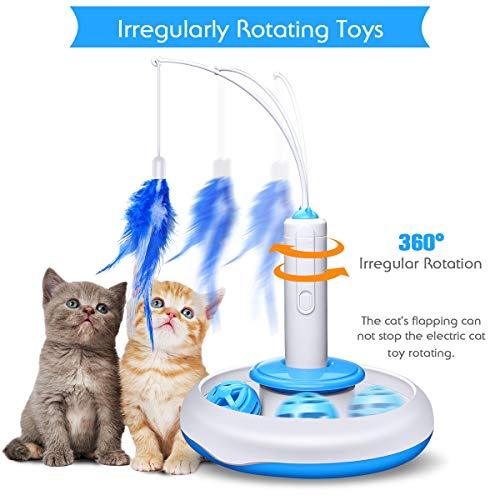 isYoung Cat Teasing Toy, Electric Mute Training Cat Toy Kitten Rotating Teaser Feather, Fun Playing Interactive Smart Game Pet Toy (Cat Teasing Toy)