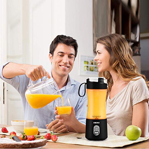Portable Blender, OBERLY Personal Juicer Cup for Shakes and Smoothies - Six Blades in 3D, 13oz Fruit Mixing Machine with 4000mAh USB Rechargeable Batteries, Ice Tray, Detachable Cup, Perfect Blender for Travel, Outdoor