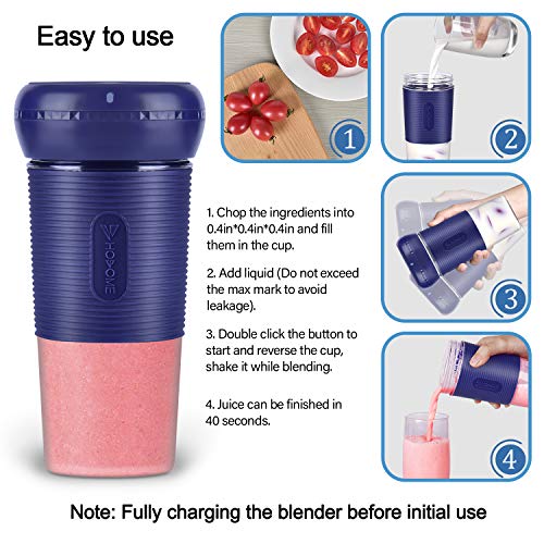 Portable Blender, Hosome Cordless Personal Blender Shakes and Smoothies, Single Serve Mini Mixer, USB Rechargeable Home Office Sports Travel Outdoors