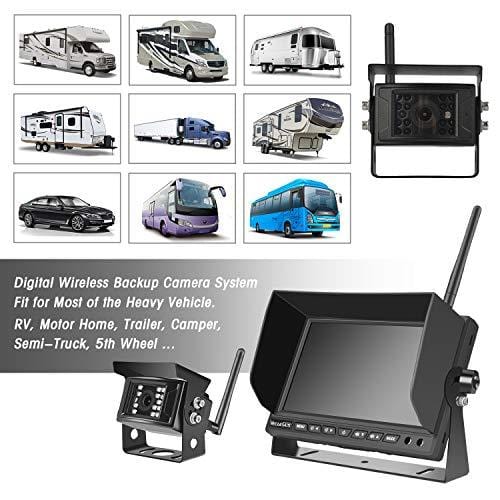 Wireless Backup Camera for Trucks RVs, Two Methods Wiring for Reversing/Constantly View, 7" Wide Screen Wireless Monitor with IP68 Night Vision Wireless Backup Camera for Trucks, RVs, Trailers, Buses