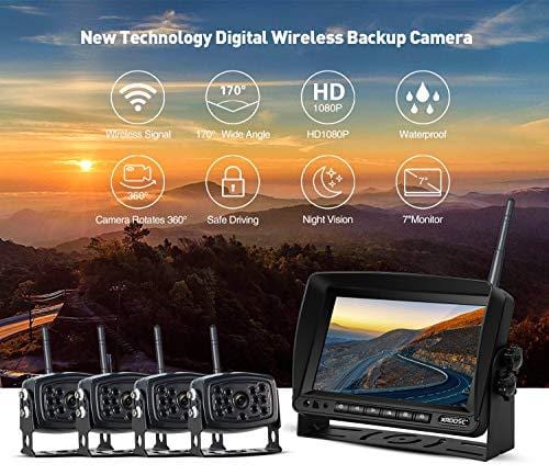 Wireless Backup Camera with Monitor System Split Screen for RV Rearview Reversing Back Camera No Interface IP69 Waterproof + Big 7'' Wireless Monitor for Truck Trailer Heavy Box Truck Motorhome ...