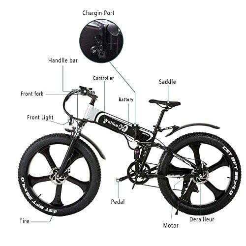 W Wallke Folding Aluminum Electric Bike 48V 10.4ah Removable Battery Fat Tire Snow Mountain Bike 750W Beach Cruiser Adult Assisted E-Bike Double Disc Hydraulic Brake（26 inch）
