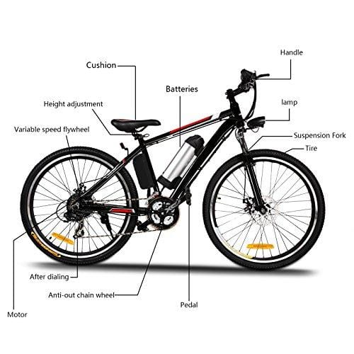 Aceshin 26'' Electric Mountain Bike with Removable Large Capacity Lithium-Ion Battery (36V 250W), Electric Bike 21 Speed Gear and Three Working Modes Black (US Stock)
