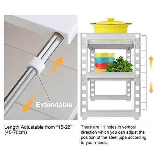 OBOR Expandable Under Sink Organizer - 2 Tier Multifunctional Storage Rack with Removable Shelves and Steel Pipes for Kitchen, Bathroom and Garden