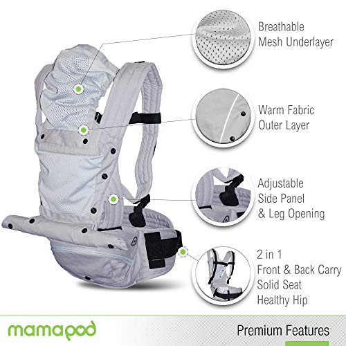 Mamapod All Position 360 Baby Carrier with Support Pole, Adjustable Newborn to Toddler Carrier, Toddler to Infant Baby Carrier with Hip Seat, Comfortable Baby Carrier Backpack