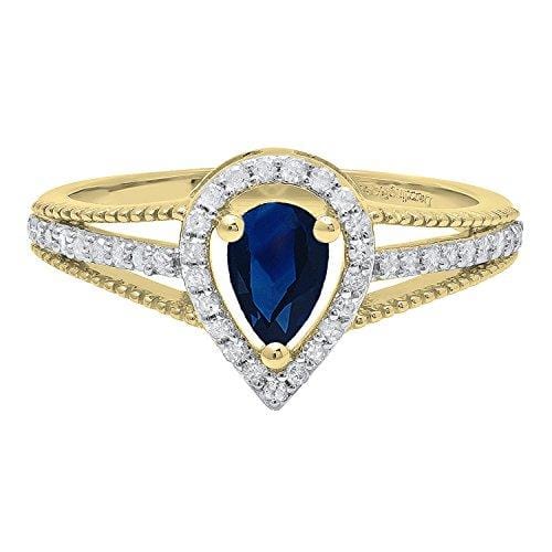 Dazzlingrock Collection 14K 6X4 MM Pear Lab Created Blue Sapphire & Round Diamond Bridal Halo Ring, Yellow Gold, Size 7