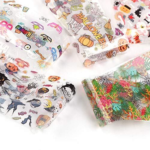 20 Roll Nail Art Stickers Nail Foil Transfer Wraps Decals, Nail Art DIY Decoration Kit for Christmas Festival (Pumpkin, Bat, Spider,Snowman,Snowflake,Biscuit Man, Gift）