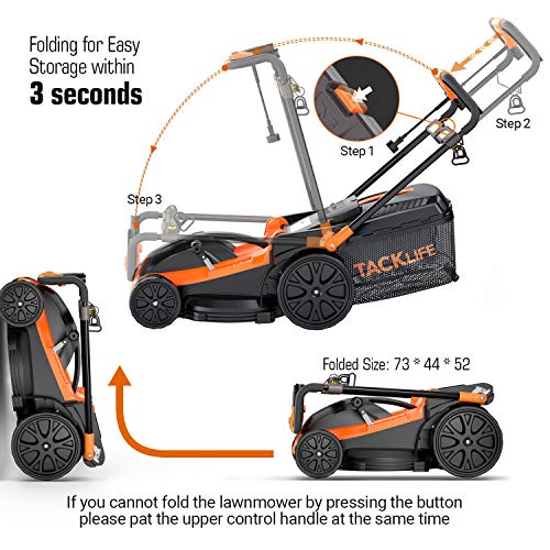TACKLIFE Electric Lawn Mower, 16-Inch 11Amp Lawn Mower, 6 Mowing Heights, Central Adjustment System, Easy Folding in 5s, 16Gal Grass Box, 10-Inch Rear Wheels & Save Effort–KALM1340A