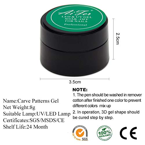 12pcs 3D Sculpture Gel, Saviland Carving Gels Nail Polish for Decoration Patterns Nail Art Kit(White,Pink,Red,Blue,Black)