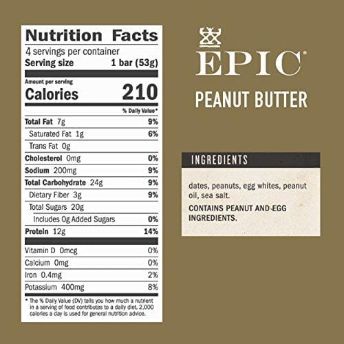 EPIC Performance Bar Peanut Butter, 7.48 oz, 4 Count