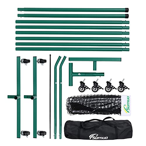 Surnuo Portable Pickleball Net with Wheels for Driveway- Outdoor Regulation Size Pickle Ball Practice Net System for All Ages, Heavy-Duty Steel Frame and Weatherproof Netting,22ft