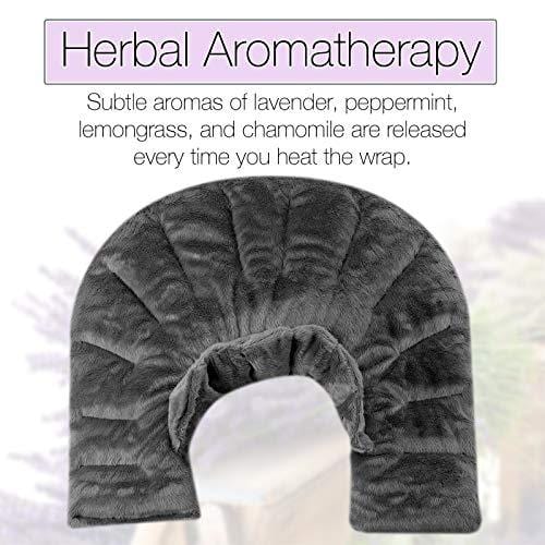 Heating Pad for Neck and Shoulders with Aromatherapy Herbs | Microwavable Wrap for Heat Therapy Pain Relief | Reusable Weighted Hot/Cold Pack | Eases Soreness, Anxiety, Headache (Grey)