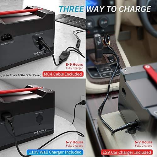 ROCKPALS 300W Portable Generator Lithium Portable Power Station, 280Wh CPAP Backup Battery Pack UPS Power Supply 110V AC Outlet, QC3.0 USB, 12V/24V DC, LED Flashlight for Camping, Home, Emergency