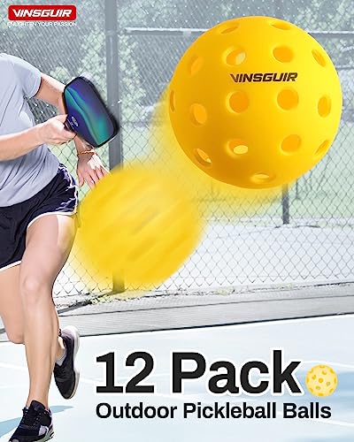 VINSGUIR 12-Pack Outdoor Pickleball Balls-40 Holes Pickleball Ball, High Elasticity & Durable Yellow Pickle Balls Set for All Style Pickleball Paddle