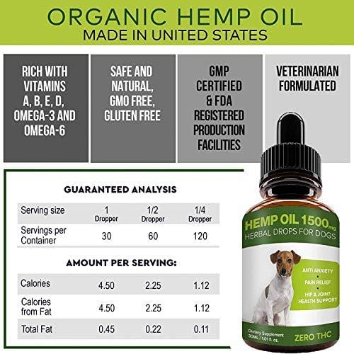 Pawesome Hemp Oil for Dogs Cats - 1500 MG Made in USA Hemp Extract - Organic Pet Hemp Oil - Natural Arthritis Pain Relief, Support Hip & Joint Health, Separation Anxiety, Omega-3, 6