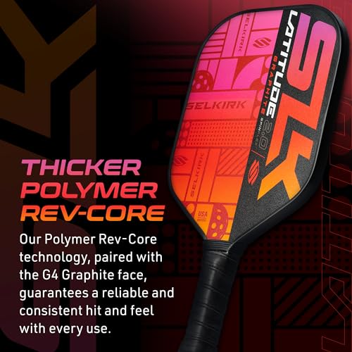 SLK Latitude 2.0 Pickleball Paddle | G4 Graphite Pickleball Paddle Face | Rev-Core+ Technology with SpinFlex Surface | Redesigned for Performance and Control | Orange