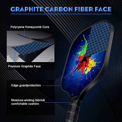 Soraken Pickleball Paddles, Pickleball Paddle with Carbon Fiber Surface and Polypropylene Honeycomb Core Cushion Comfort Grip, Pickleball Paddles Set of 2 Including 4 Balls and Racket Bag