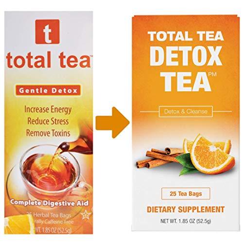 Total Tea Gentle Detox Tea. Caffeine Free - Keto Diet - Gluten Free Herbal Tea Cleanse Supplement with Senna - Liver Detox Cleanse for Weight Loss - Colon Cleanse Sleep Tea Paleo - 25 Sealed Teabags