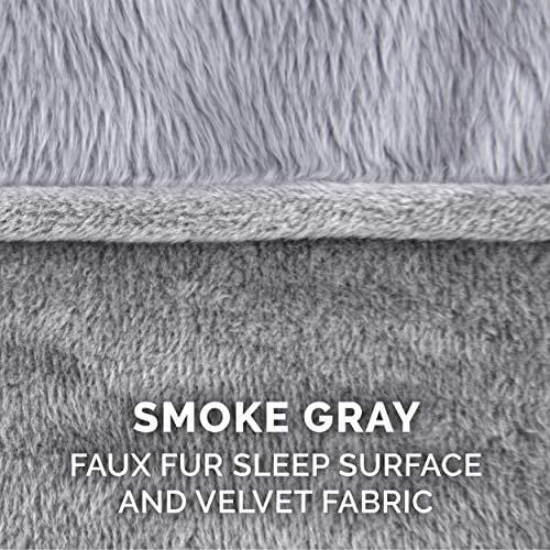 FurHaven Pet Dog Bed | Orthopedic Faux Fur & Velvet Sofa-Style Couch Pet Bed for Dogs & Cats, Smoke Gray, Jumbo