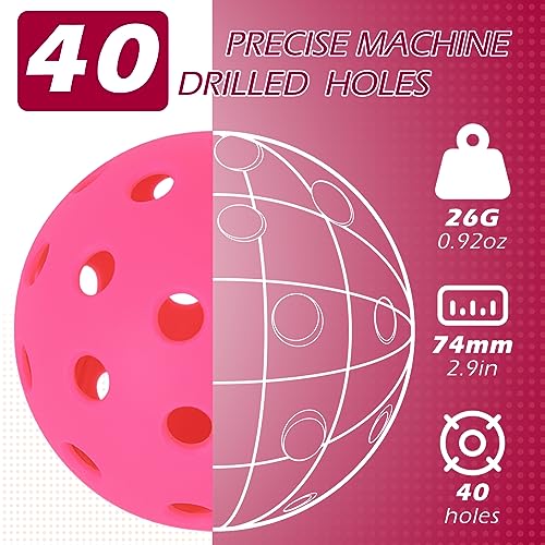 RayChee Outdoor Pickleball Balls, 40 Holes Pickleballs 3/12/48 Pack for Sport Outdoor Play, High Bounce Pickle Balls Outside for All Style Pickleball Paddle & Court w/Mesh Bag