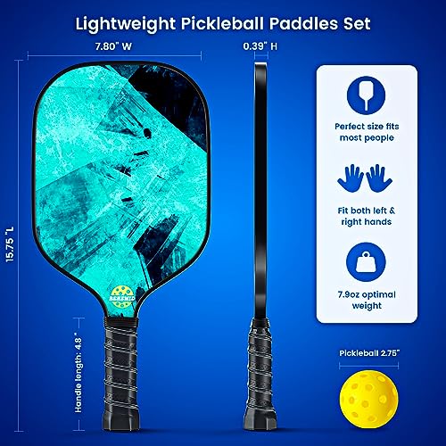 Benewid Pickleball Paddles, Pickleball Paddles Set of 2, Fiberglass Pickleball Set, Lightweight Pickleball Rackets, Pickleball Set with 4 Pickleball Balls and 1 Pickleball Bag Gifts for Men Women