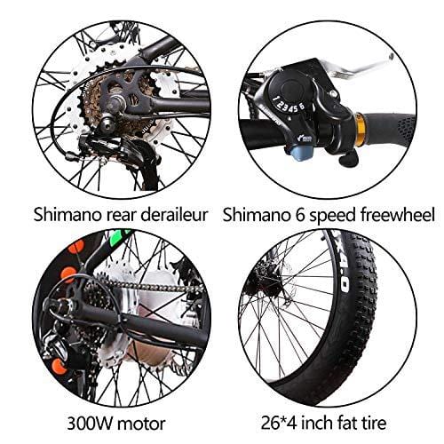 NAKTO 26" City Fat Tire Adult Electric Bicycles and 300W Assisted Bicycle for Men Woman with Removable 36V 10A Large Capacity Lithium Battery and Charger