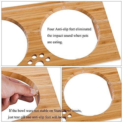 FOREYY Raised Pet Bowls for Medium and Large Dogs - Bamboo Elevated Dog Cat Food and Water Bowls Stand Feeder with 2 Stainless Steel Bowls and Anti Slip Feet (New 10'' Tall)