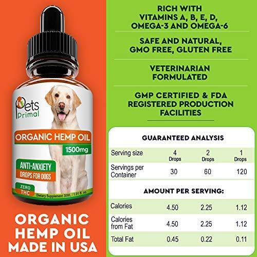Hemp Oil for Dogs & Cats - 1500GM - Hemp Extract Made in USA - 100% Organic Hemp Oil for Pets - Supports Hip & Joint Health, Natural Joint Pain Relief, Anti Anxiety - Omega 3, 6