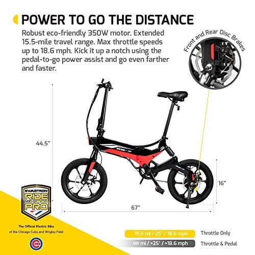 Swagtron Swagcycle EB-7 Elite Folding Electric Bike, 16-Inch Wheels, Swappable Battery with Keylock & Rear Suspension (White)