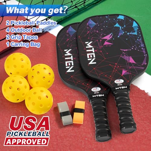 Pickleball Paddles Set of 2, USAPA Approved Fiberglass Surface Pickleball Set with 2 Pickleball Rackets,4 Pickleball Balls,1 Portable Carry Bag,Pickle Ball Paddle Set for Men Women