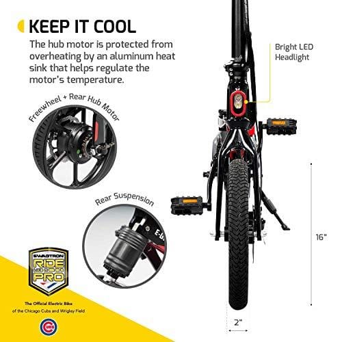 Swagtron Swagcycle EB-7 Elite Folding Electric Bike, 16-Inch Wheels, Swappable Battery with Keylock & Rear Suspension (White)