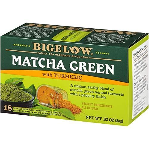 Bigelow Tea Matcha Green Tea with Turmeric 18Count (Pack of 6) Caffeinated Individual Green Tea Bags, for Hot Tea or Iced Tea, Drink Plain or Sweetened with Honey or Sugar