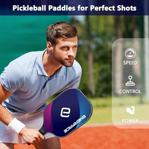 ENERFACE Pickleball Paddles Set of 4: Ergonomic Grip Wooden Pickleball Rackets with 4 Cooling Towels, 4 Pickleball Balls and Carry Bag, Pickleball Set for Men Women (Yellow+Green/Blue+Pink,4 Pack)