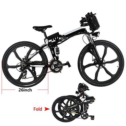 Yiilove Electric Mountain Bike 26'' Wheel Ebike 36V Lithium-Ion Battery, Electric Bicycle 250W Powerful Motor, Shimano 21 Speed (Type2-26-Foldable-Black)
