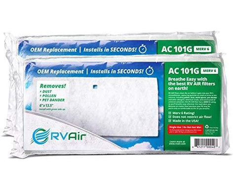 RV Air RV AC Filter | AC 101G Air Filters for RV Air Conditioner | Made in USA RV Filter to Replace Standard RV Air Conditioner Filters for Better Airflow and Cleaner Air | MERV 6 Rated - 2 Packs