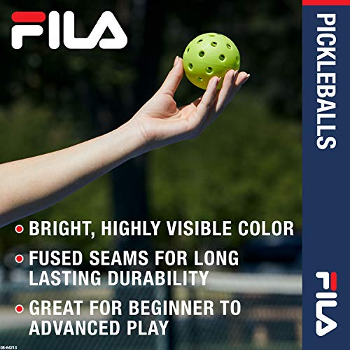 FILA Accessories Outdoor Pickleball Balls - Pack of 4 Official Pickle Balls Outdoors Regulation Size, 40 Holes