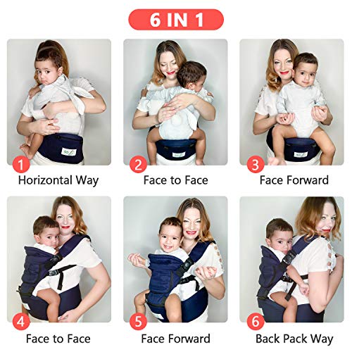 BABY STEPS Baby Carrier Hip Seat Ergonomic 6-in-1, Soft Carrier hipseat for All Seasons, Adjustable Waistband 6 Comfortable & Safe Positions, Perfect for Alone Nursing from Infant to Toddlers