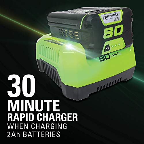 Greenworks GLM801601 21-Inch 80V Cordless Push Lawn Mower, includes two 2Ah Batteries and Charger