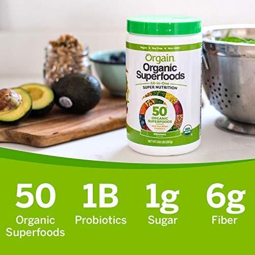 Orgain Organic Green Superfoods Powder, Original - Antioxidants, 1 Billion Probiotics, Vegan, Dairy Free, Gluten Free, Kosher, Non-GMO, 0.62 Pound (Packaging May Vary)