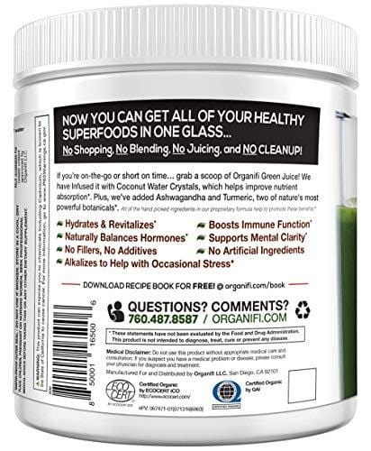 Organifi: Green Juice - Organic Superfood Supplement Powder - 30 Day Supply - USDA Certified Organic Vegan Greens- Hydrates and Revitalizes - Boost Immune System - Support Relaxation and Sleep