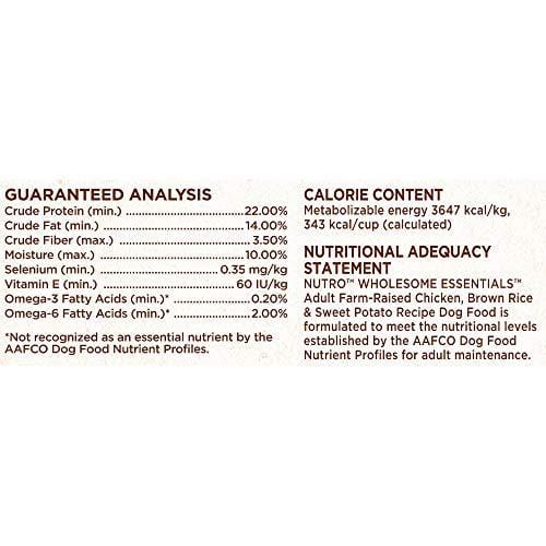 NUTRO WHOLESOME ESSENTIALS Natural Adult Dry Dog Food Farm-Raised Chicken, Brown Rice & Sweet Potato Recipe, 30 lb. Bag