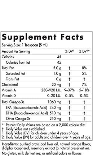 Nordic Naturals Arctic CLO - Cod Liver Oil Promotes Heart and Brain Health, Supports Immune and Nervous Systems, Orange, 16 Ounces