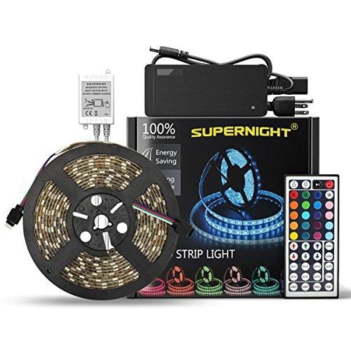 SUPERNIGHT LED Strip 16.4Ft 5050 Waterproof 300leds Adhesive Rope Lights,RGB Color Changing Kit with LED Flexible Strip and 44 Key Remote Control and 12V DC 5A Power Supply