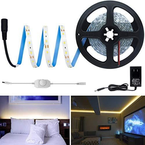 HitLights Warm White Dimmable LED Strip Lights Kit, 16.4 Feet - Includes Power Supply and Dimmer. 300 LEDs, 3000K, 72 Lumens per Foot. 12V DC Tape Light