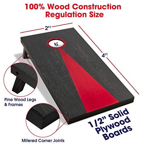 GoSports Solid Wood Premium Cornhole Set | Regulation Size 4’x2’ Boards, Black; Red and Blue