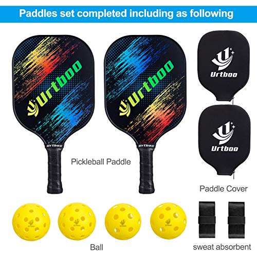 Urtboo Pickleball Paddle Rackets,USAPA Approved Graphite Carbon Fiber face Pickleball Paddles Sets,Full Pickleball for Beginner