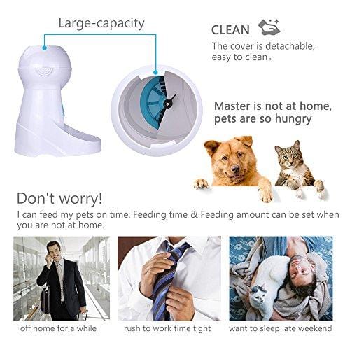 Iseebiz Automatic Cat Feeder 3L Pet Food Dispenser Feeder for Medium & Large Cat Dog--4 Meal, Voice Recorder & Timer Programmable, Portion Control