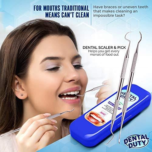 Professional Dental Hygiene Kit - Calculus & Plaque Remover Set - Stainless Steel Tarter Scraper, Tooth Pick, Dental Scaler And Mouth Mirror.Dentist Home Use Tools (blue)