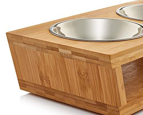 Premium Elevated Dog and Cat Pet Feeder, Double Bowl Raised Stand Comes with Extra Two Stainless Steel Bowls. Perfect for Small Dogs and Cats